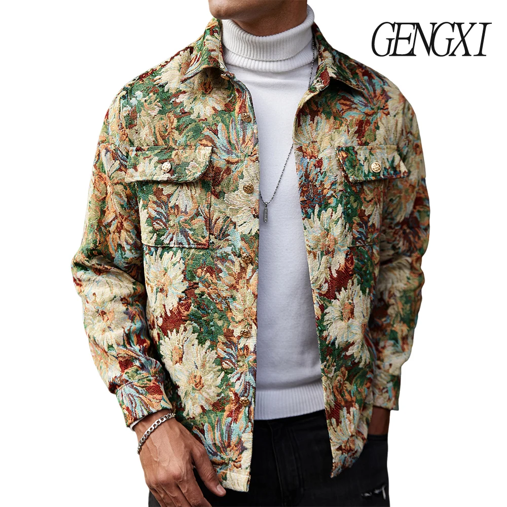 High Street Heren Jacquard Design Reversjas Amerikaanse Street Style Bloemenpatroon Korte Jas Herfst/Winter Nieuwe Y2K Heren Top