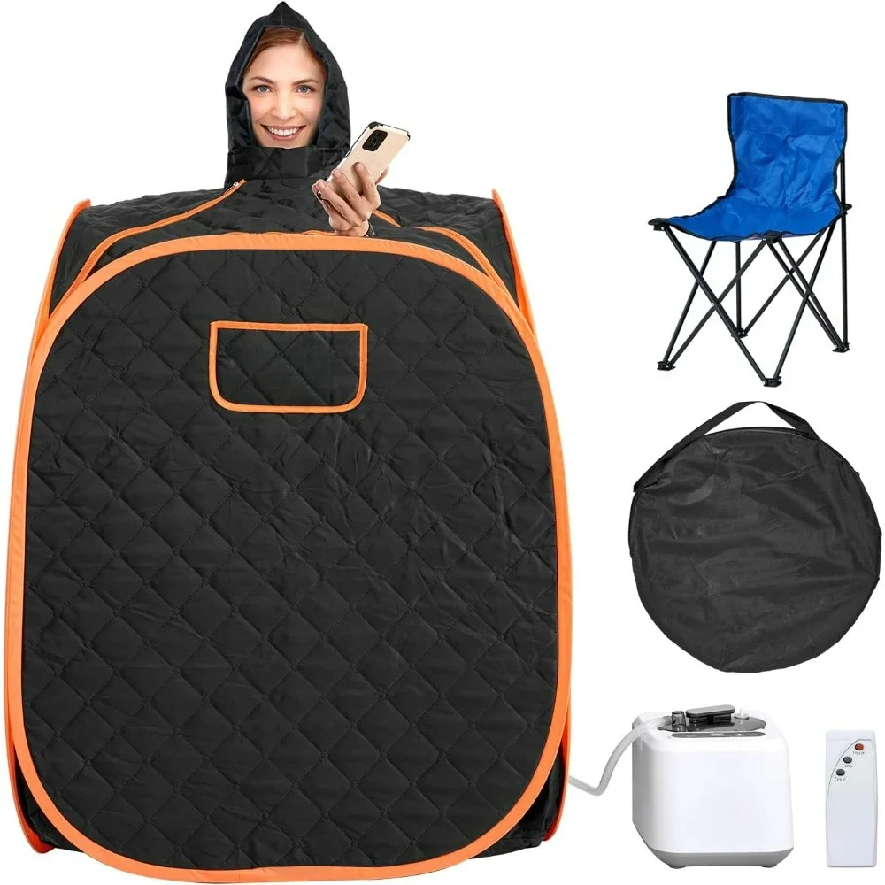 Portable Steam Sauna Spa Tent with 2L 1000 Watt Steam Generator, Includes Foldable Chair, Home Therapeutic Sauna Blanket, Saunas