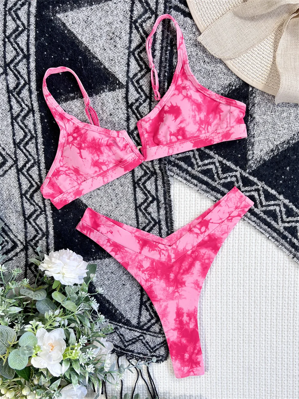 

Сексуальный купальник Tie Dye Bikini V Wire Sling с открытой спиной, отпускной купальник, стринги, женский пляжный наряд, купальный костюм Maillot De Bain Femme