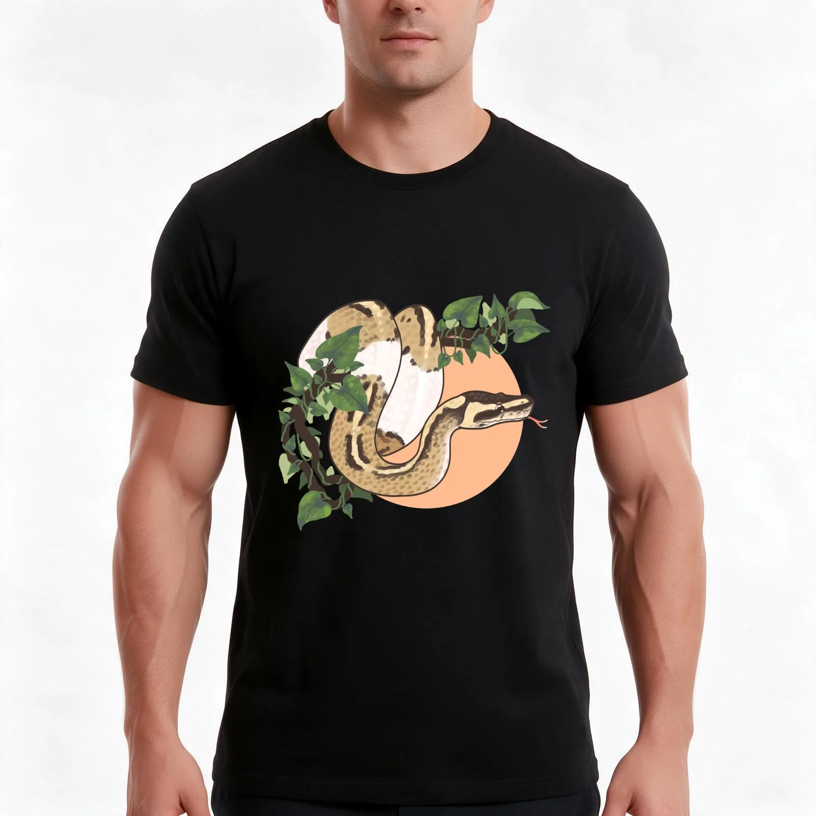 Ball Python on a Vine T-Shirt, Summer Casual Cotton Tee, Oversized Streetwear Tops, Vintage Graphic Print, Unisex Men Women
