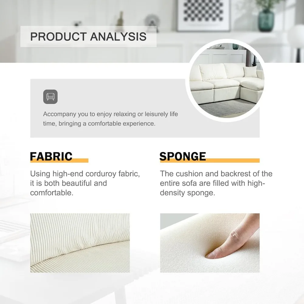 طقم أريكة مقطعية حديثة ذات 3 مقاعد مع مسند لغرف المعيشة الصغيرة، تصميم مستوحى من السحابة
