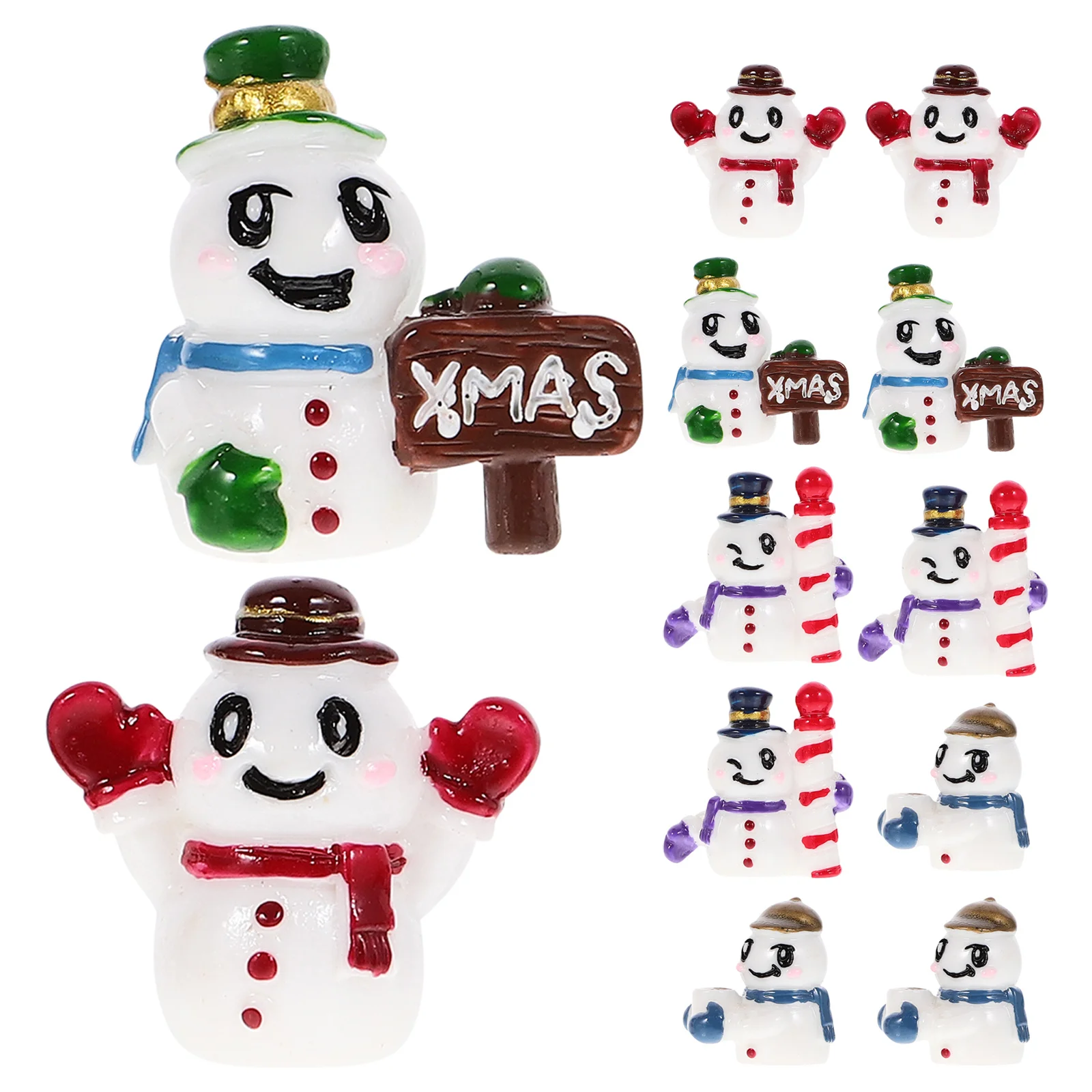 12 قطعة من إكسسوارات قرية عيد الميلاد الراتنج المنمنمة لرجل الثلج الصغير كعكة رجل الثلج القبعات العالية للحديقة الخيالية الشتوية