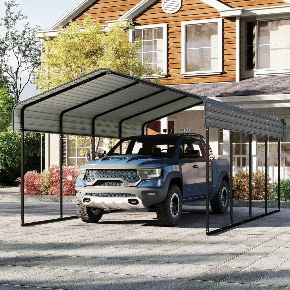 

Heavy Duty Metal Carport Canopy with Galvanized Steel Roof, Multi-Use Shelter Outdoor Garage for Car, Boat, Party