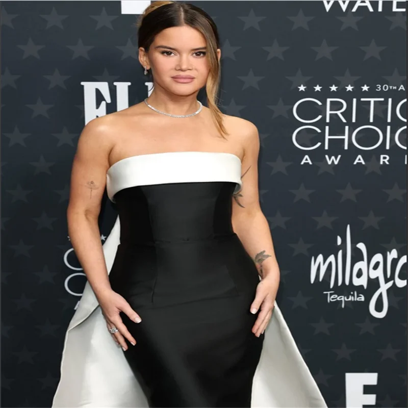 

Customized Black Mermaid Simple Satin Prom Dress Strapless Sleeveless Vestidos De Noche Ankle-Length Formal Evening 2025