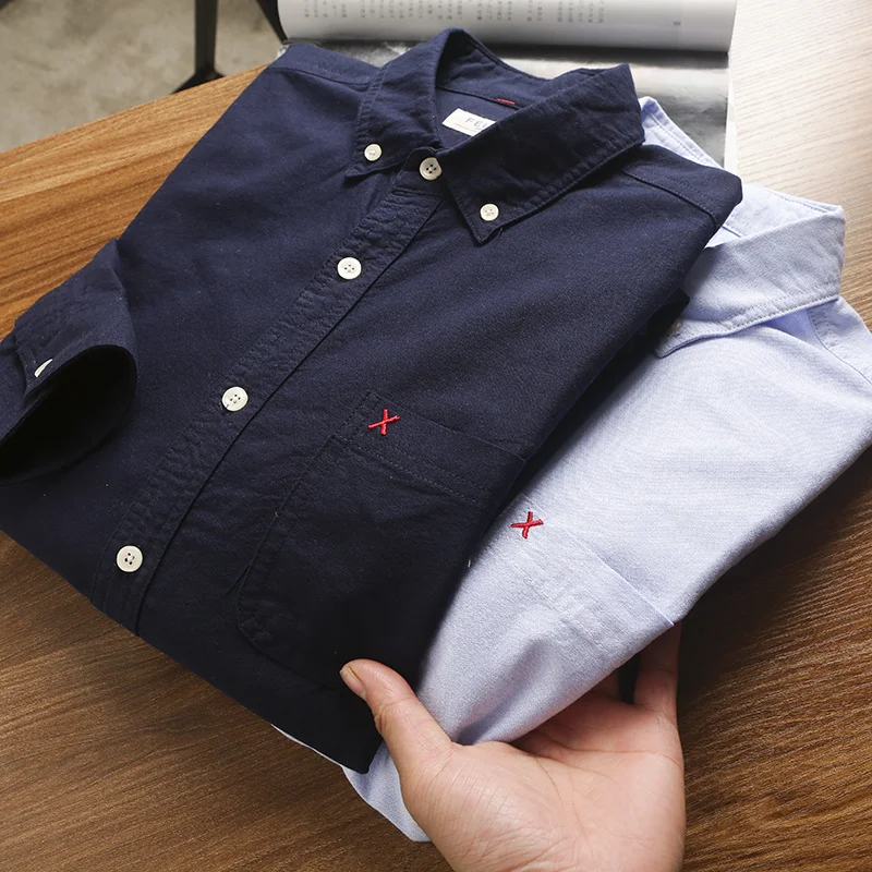 

Ox Cloth Long Sve irt Men's Slim Fit Pure Color Patchwork Proc Cotton Casual Faion Spring Season