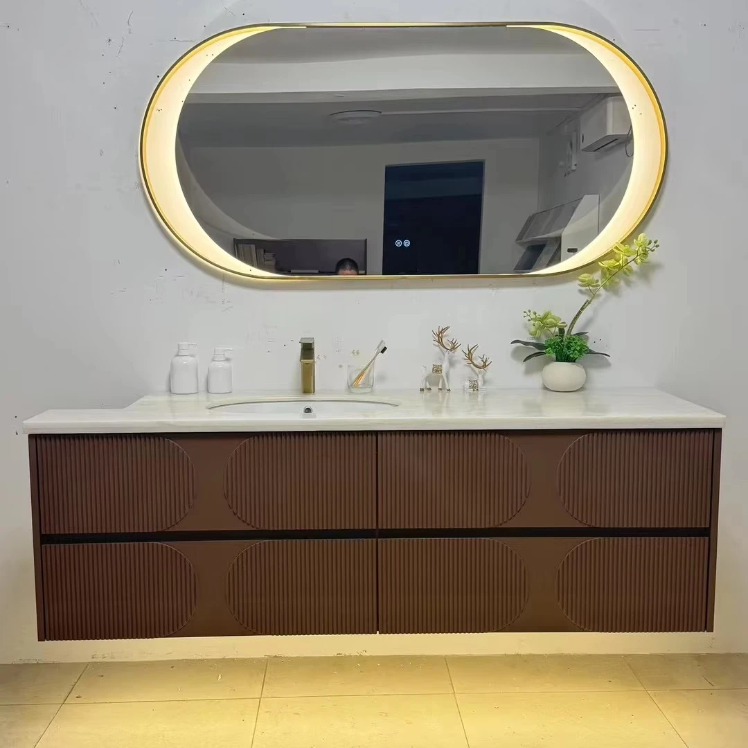 

Bathroom vanity, solid wood rock panels, bathroom cabinet with smart mirror