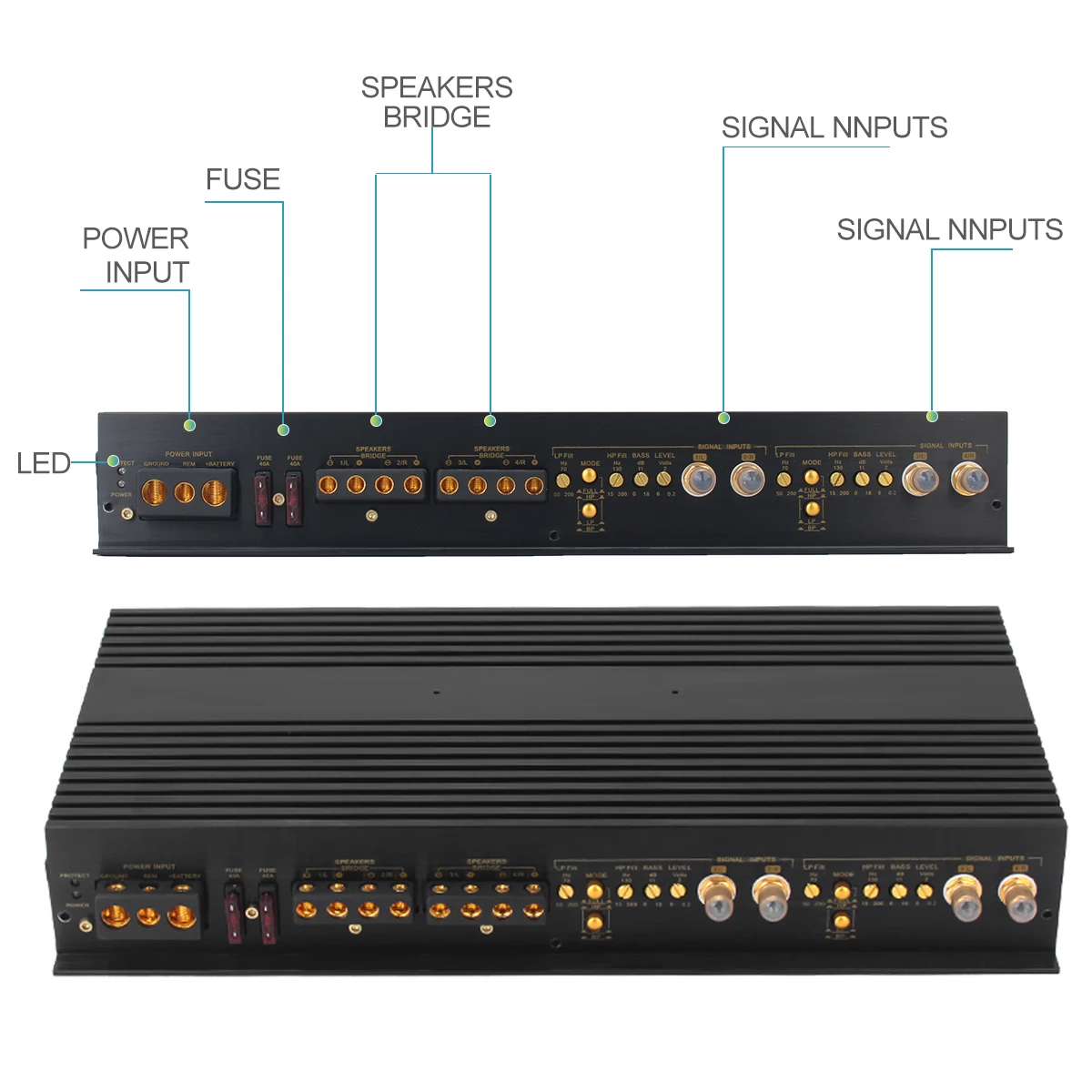 RMS POWER 4*100W @4Ω/ 4*200W @2Ω Zeming Car Audio Amplifier 4 Channel Class AB Amplifier for Car Audio Speaker System
