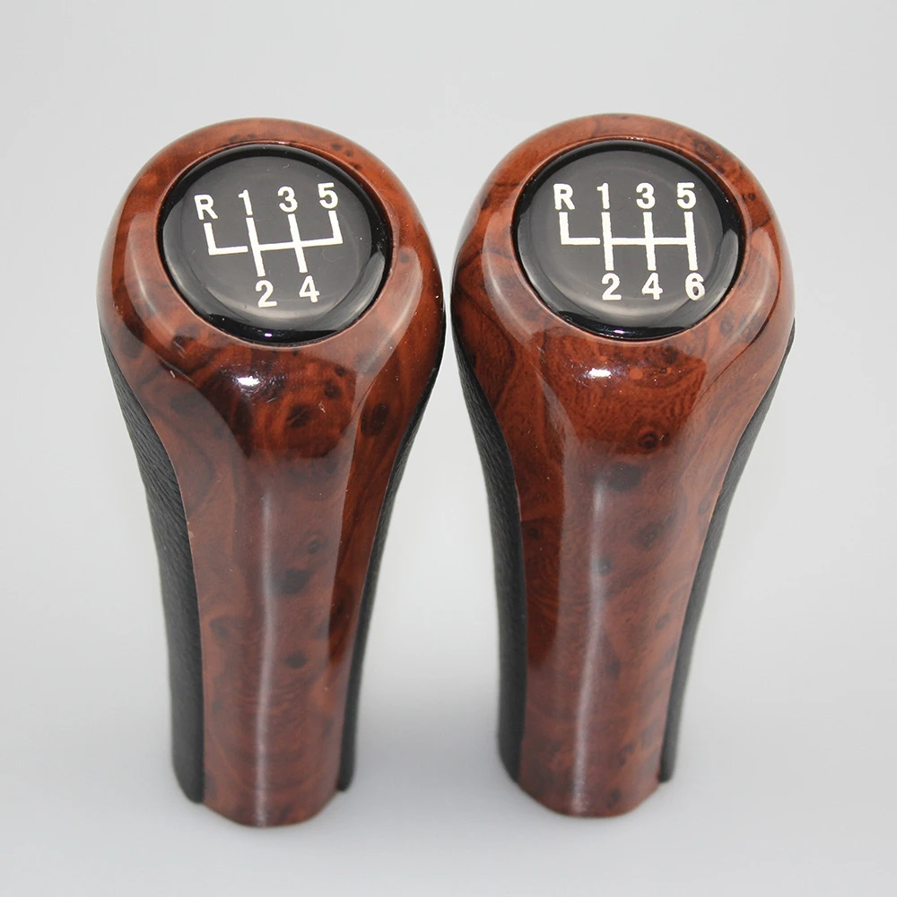 

5 6 Speed Car Gear Shift Knob Lever Shifter Knob Wood Leather Gearstick Shifter Lever Fit For BMW E28 E30 E36 E38 E39 E46