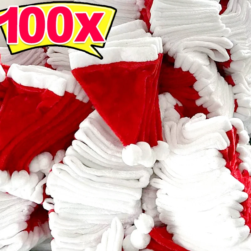 1-100pcs Christmas Hats Adults Kids Non-woven Red Santa Claus Hat Xmas Caps for New Year Party Home Decoration Festival Gifts