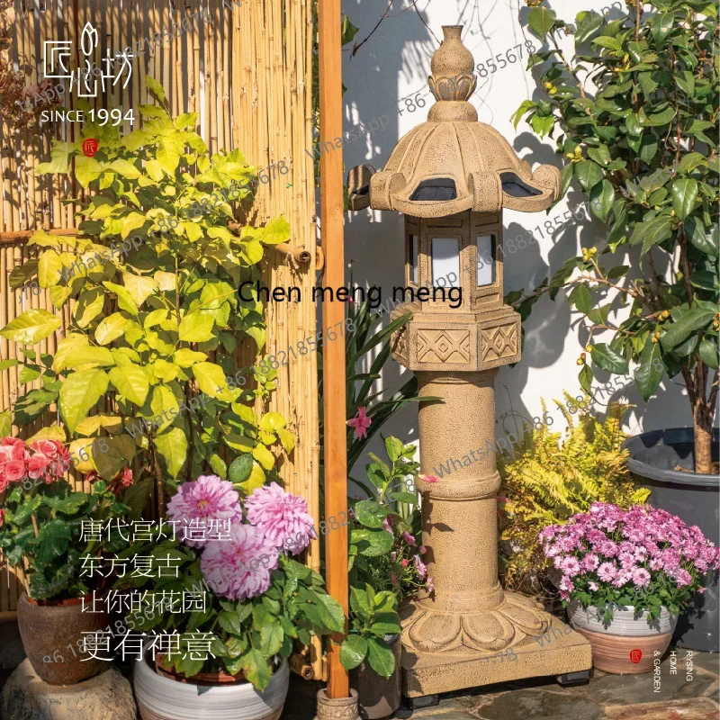 

Hot sales Chinese antique solar garden lamp villa outdoor garden decoration retro landscape stone lamp