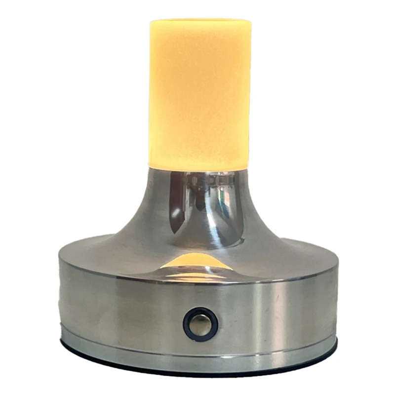 Candle Table Lamp Short Style For Bedroom Rechargeable Wireless Touch Lamp Camping Rechargeable Type-C Desk Lamp Silver Durable