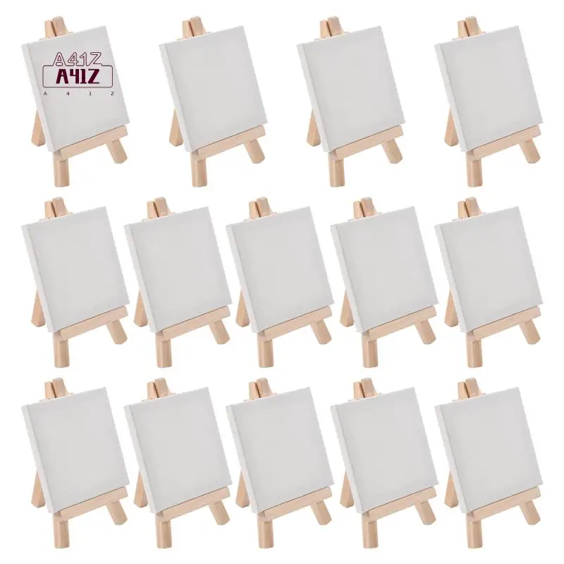 

A41Z-14Pcs Mini Canvas And Easel Brush Set, Canvas 4X4 Inch, Pre-Stretched Canvas, Mini Painting Kit, Kids Painting Party