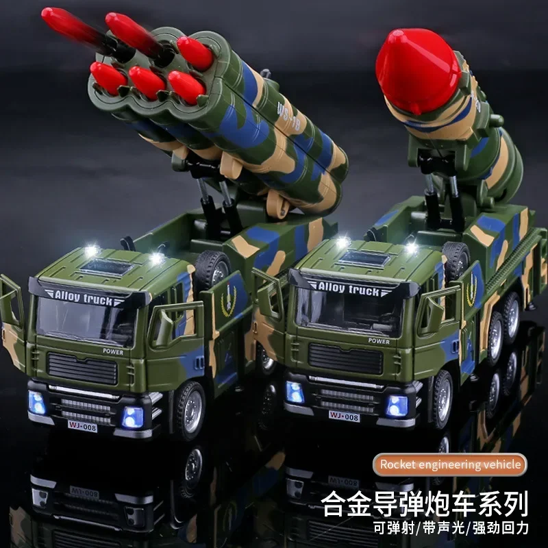 

1:50 Missile Rocket engineering vehicle Military Diecast Metal Alloy Model car Sound Light Pull Back Collection Kids Toy Gifts