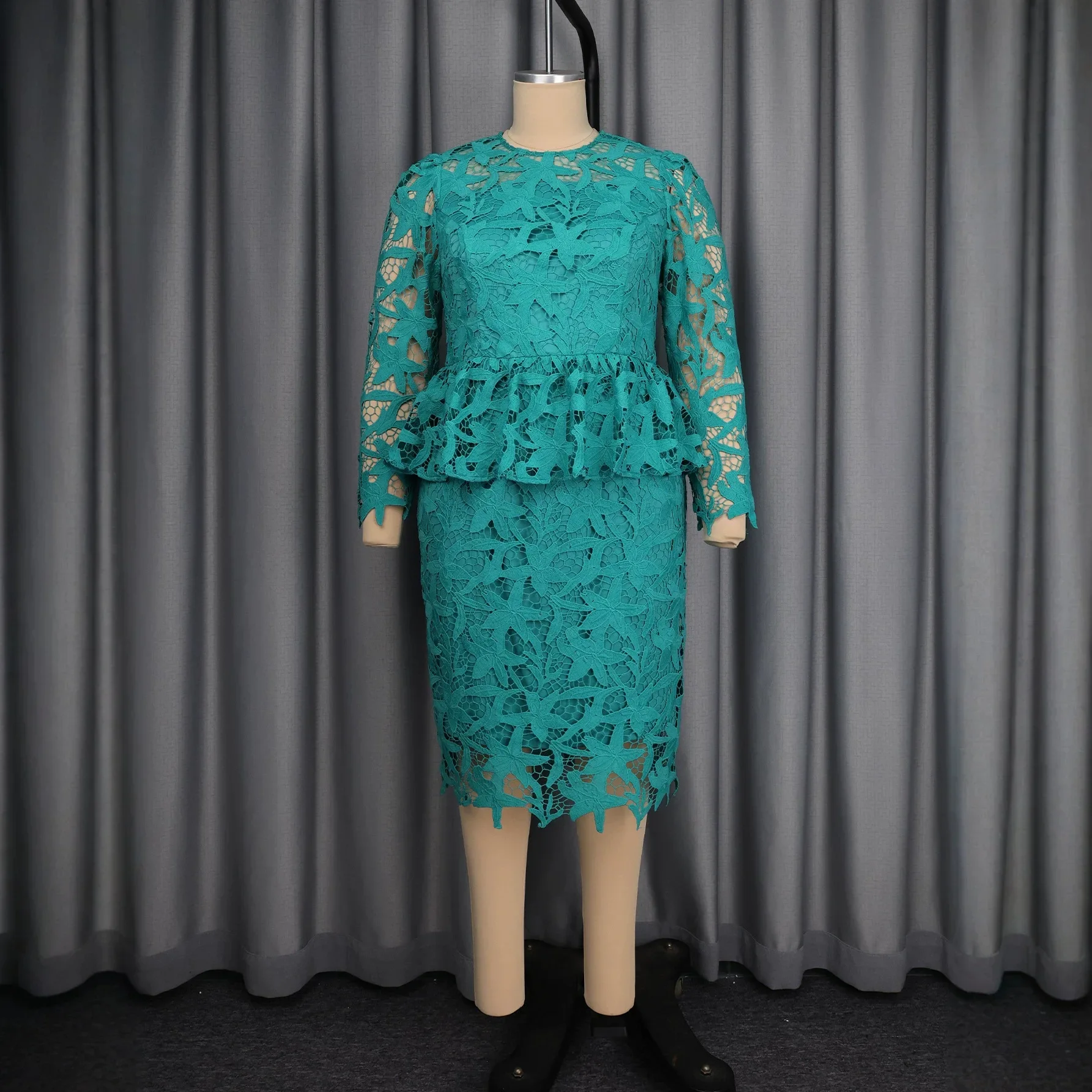 African Party Evening Dresses for Women Autumn African Long Sleeve Lace Polyester Bodycon Midi Dress Dashiki Africa Clothing