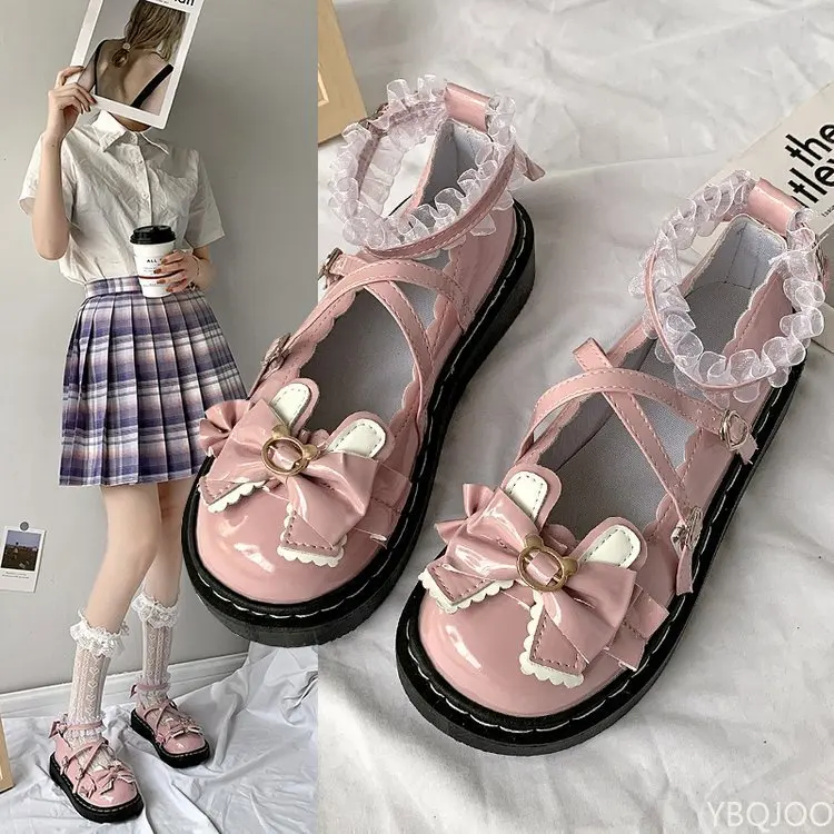 2022 New Women\'s Mary Jane Shoes Fashion Autumn Bow-knot Buckle Women Shoes Japanese Student Uniform Lolita Round Toe Flat Shoes