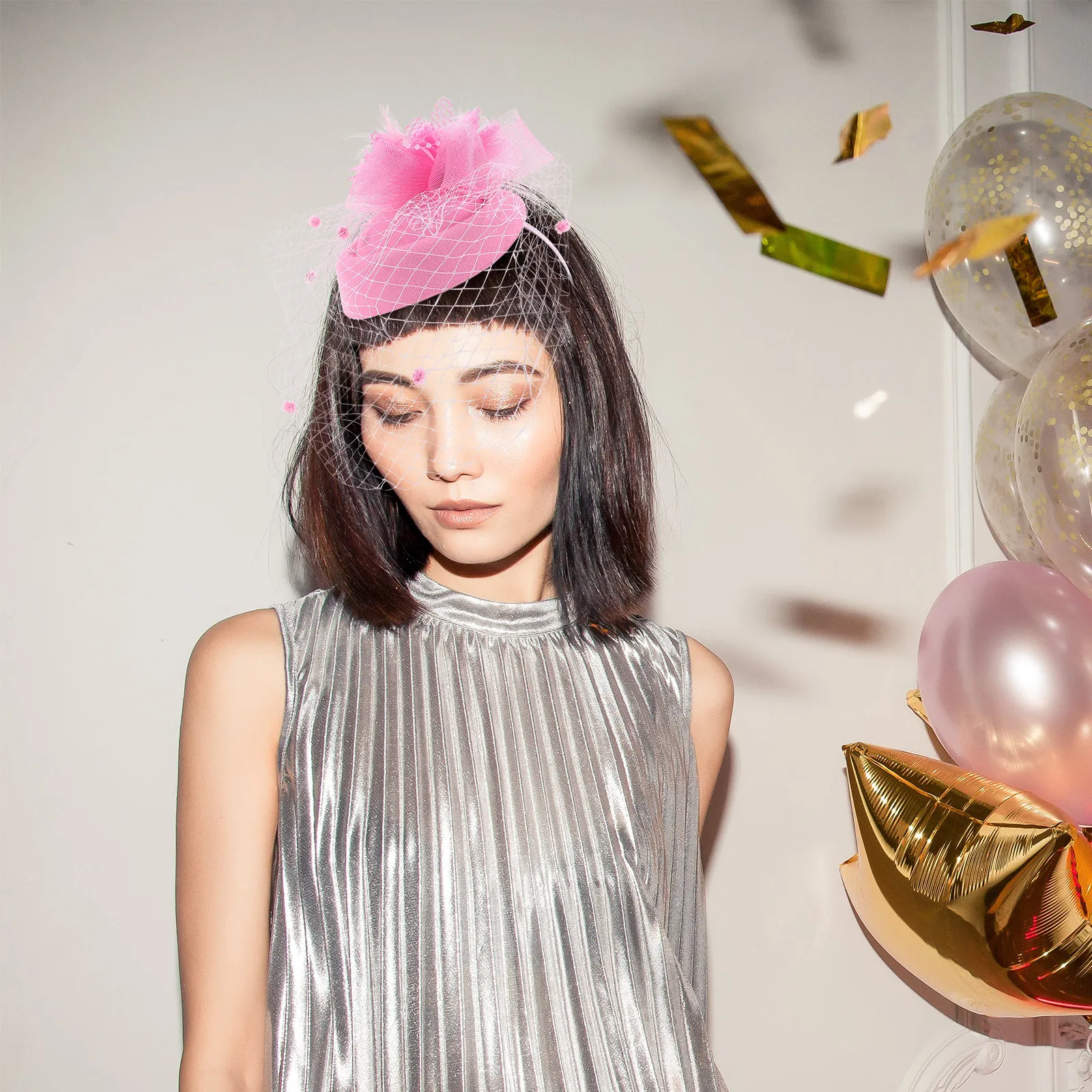 

Fascinator Headband for Bride Vintage Veil Hair Clip Lightweight Breathable Bridal Hair Accessories Women Party Headdress