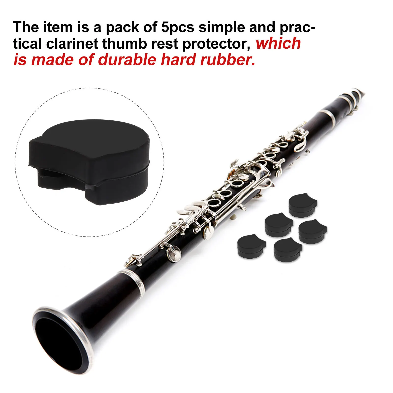 

5pcs Clarinet Rest Black Durable Hard Rubber For Most Rubber Clarinet Thumb Rest Clarinets Instrument Accessory Protection