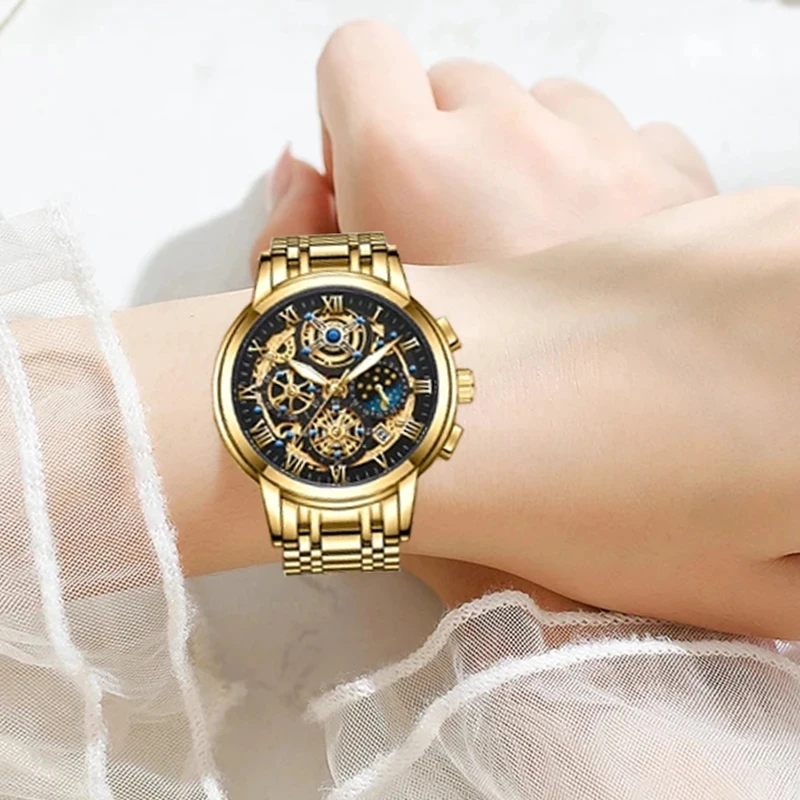 LIGE Top Brand Fashion Women Watch Luxury Fashion Stainless Steel Ladies Waterproof Quartz Wristwatch Golden Female Clock