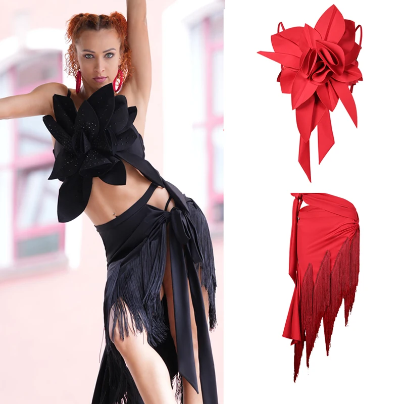 

Adults Chacha Latin Dance Costumes Women Latin Dance Competition Clothes Sexy Latin Top Fringed Skirts Stage Suits DW11061