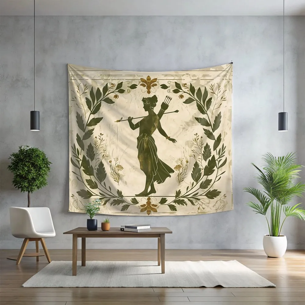 VIKAMA Greek Goddess Artemis Tapestry Vintage Olive Green Hanging Cloth Living Room Room Decoration Home Decoration