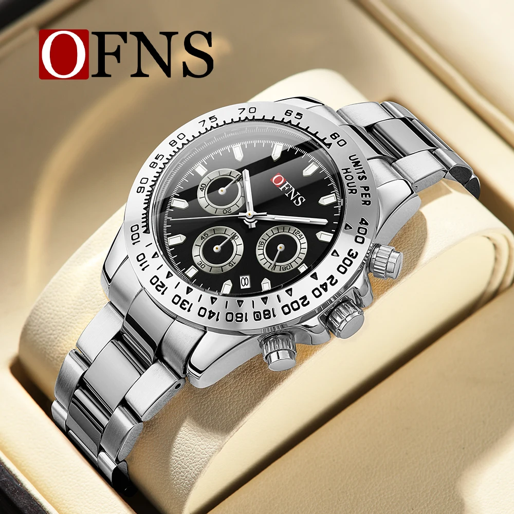 OFNS ماركة 1525 ساعة كوارتز رجالية عصرية وغير رسمية التقويم سوار فولاذي ستة إبرة الطلب الكبير ساعات رجالية 2026