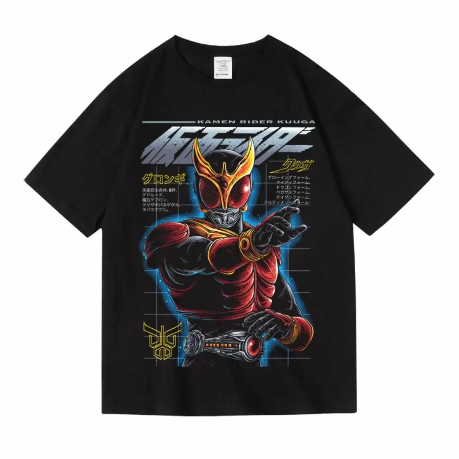 New Kamen Knight Shirt Retro Japanese Special Photo T-Shirt Masked Knight Pattern Short Sleeve Anime Style Streetwear 90s Style