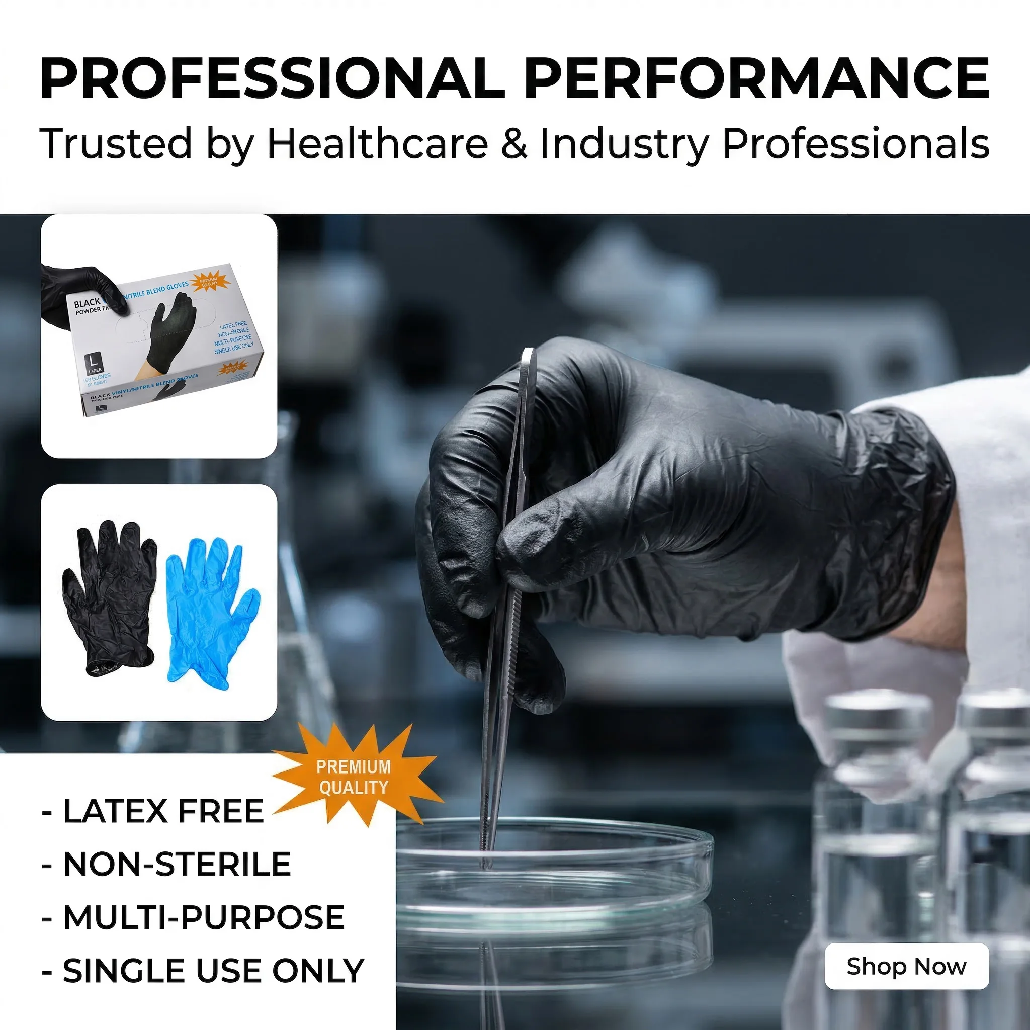 Black/Blue 100PCS Nitrile Disposable Gloves Textured Grip Industrial Safety Work Gloves for Cleaning Tattoo Mechanics Gloves