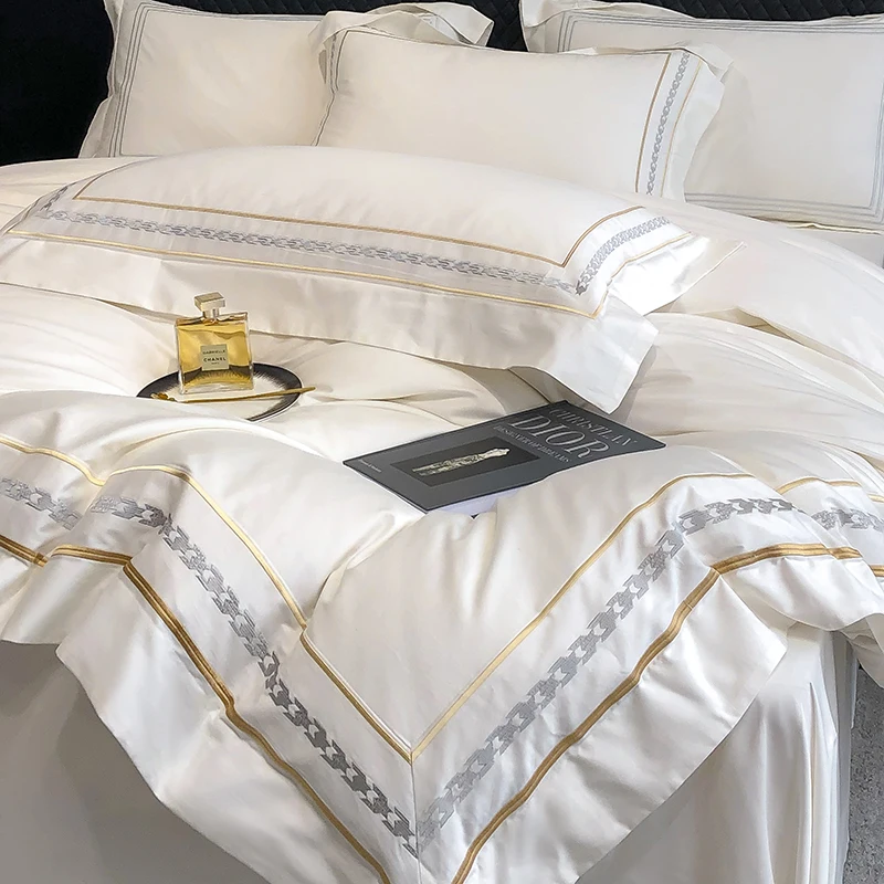 

100% Egyptian Cotton Luxury Embroidery Hotel Style Bedding Set Queen King Size Duvet Cover Set Bed Sheet/Fitted Sheet Pillowcase