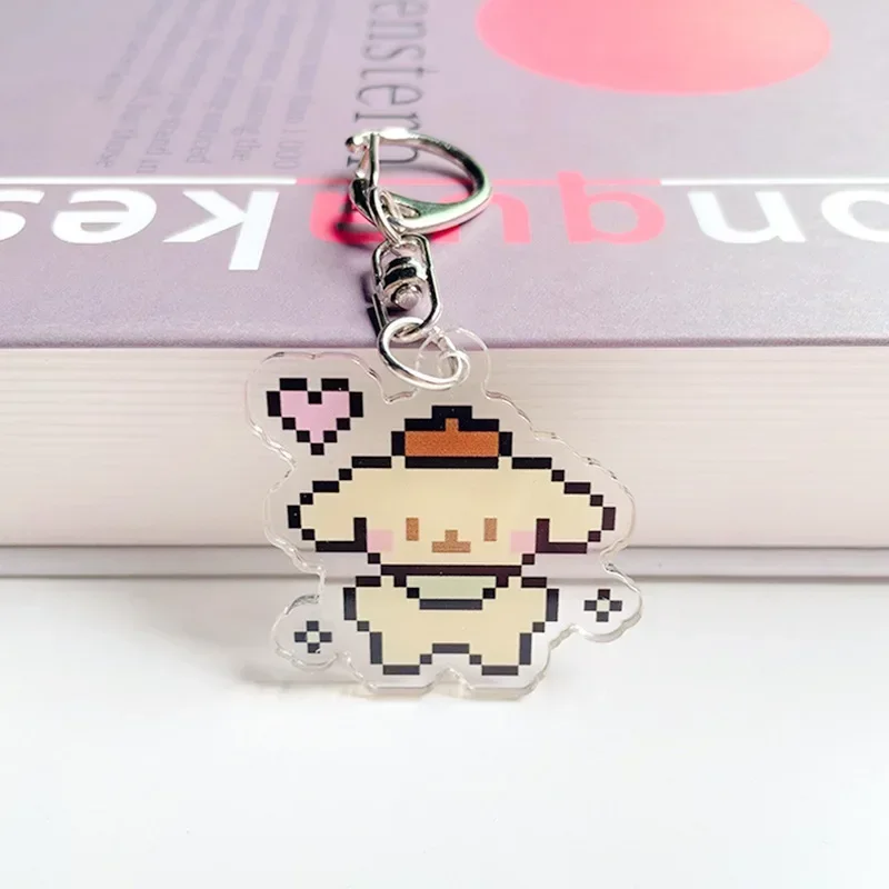 Hello Kitty Keychain Sanrio Jewelry Mymelody Cinnamoroll Pixel Style Keychain Cartoon Backpack Pendant Ornaments Childrens Gifts