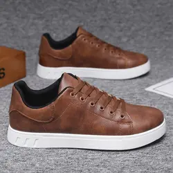 Men's Leather Shoes All-match Fashion Casual Shoes 2026 Spring and Autumn Outdoor Sneakers Flat Skateboard Shoes Loafers Men New