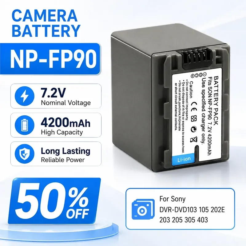 

NP-FP90 7.2V 4200mAh Li-ion Camera Battery for Sony DVR-DVD103 105 202E 203 205 305 403 Camcorder Replacement