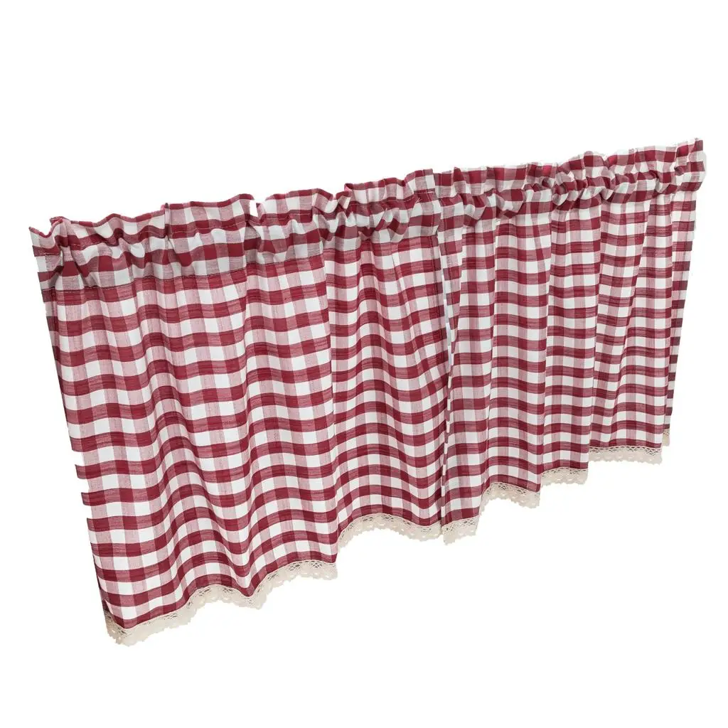 Lace Window Tiers Striped Polyester Semi Transparent Curtain Valance for Kitchen Cafe Bedroom Farmhouse Window