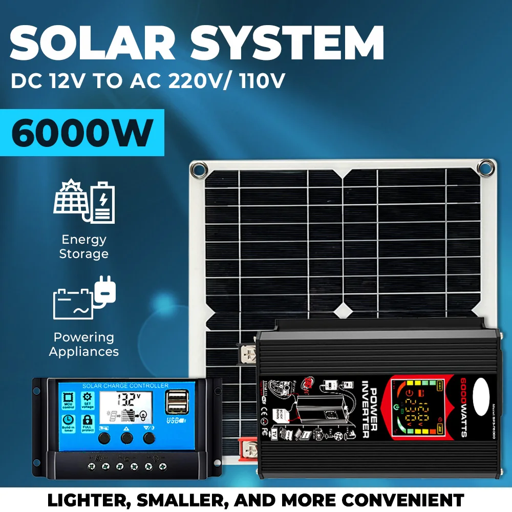 

6000W Inverter Solar System Combination 30A Controller 200W Solar Panel 220v Full Set House Camping Car RV Solar Power System