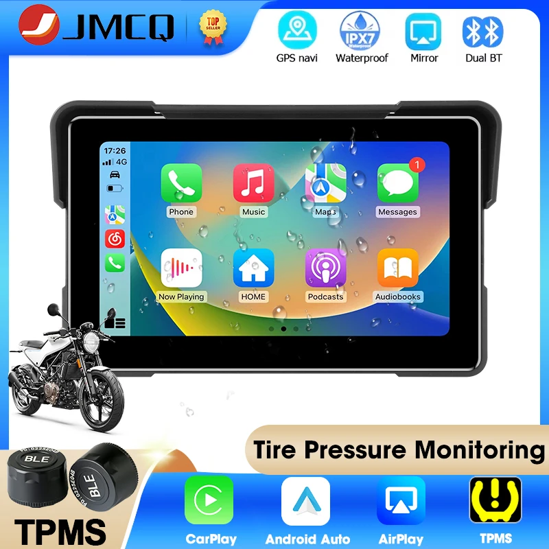 5/7 inch Motorcycle Carplay Screen GPS Navigation Wireless CarPlay Android Auto Dual BT Support TPMS IPX7 Waterproof LCD Display