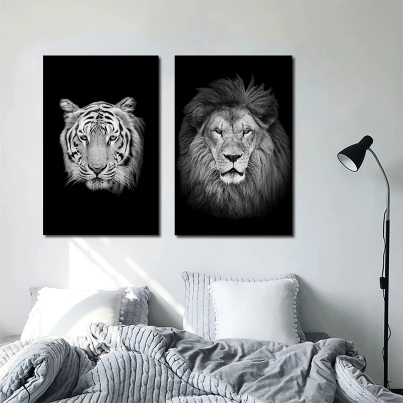 Lot Style Choose Black and white animal lion tiger zebra ，Art Picture Print Silk Poster， Home Wall Decor