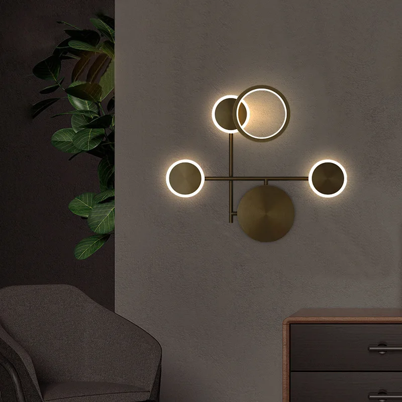 Modern LED Wall Lamp Creative Nordic Bedroom Sconce Living Room Background Household Aisle Lighting Bedside Ring Round Lights