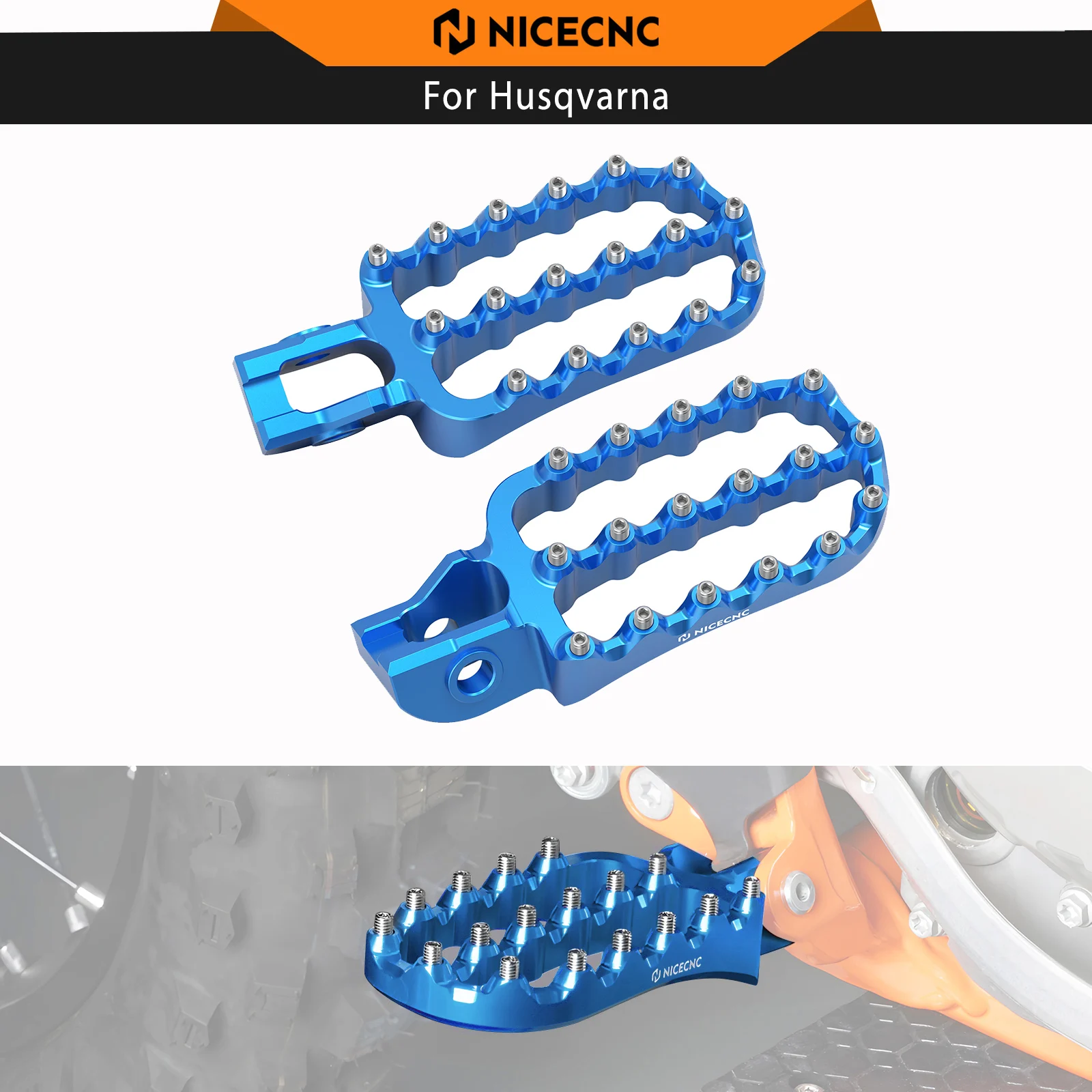 NICECNC Wide Foot Pegs Footrest For Husqvarna TE300 FE250 FE350 FE450 FE501 FE250 2017-2023 TX300 TC125 TC250 FX450 2017-2022
