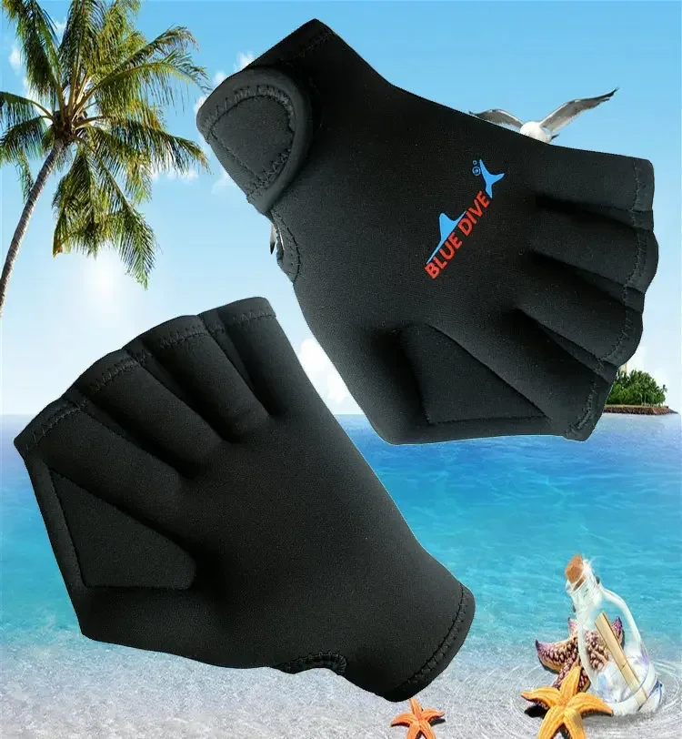 Gants de natation en néoprène réglables, 1 paire, adaptés aux pagaies de natation, plongée en apnée, main, Web, gants d'eau, demi-doigt