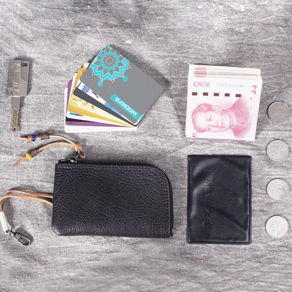 S.WORKER Klassische Echtleder-Minibrieftasche Retro-Reißverschluss-Münzbörse Kreditkarten-Organizer – Detail 13