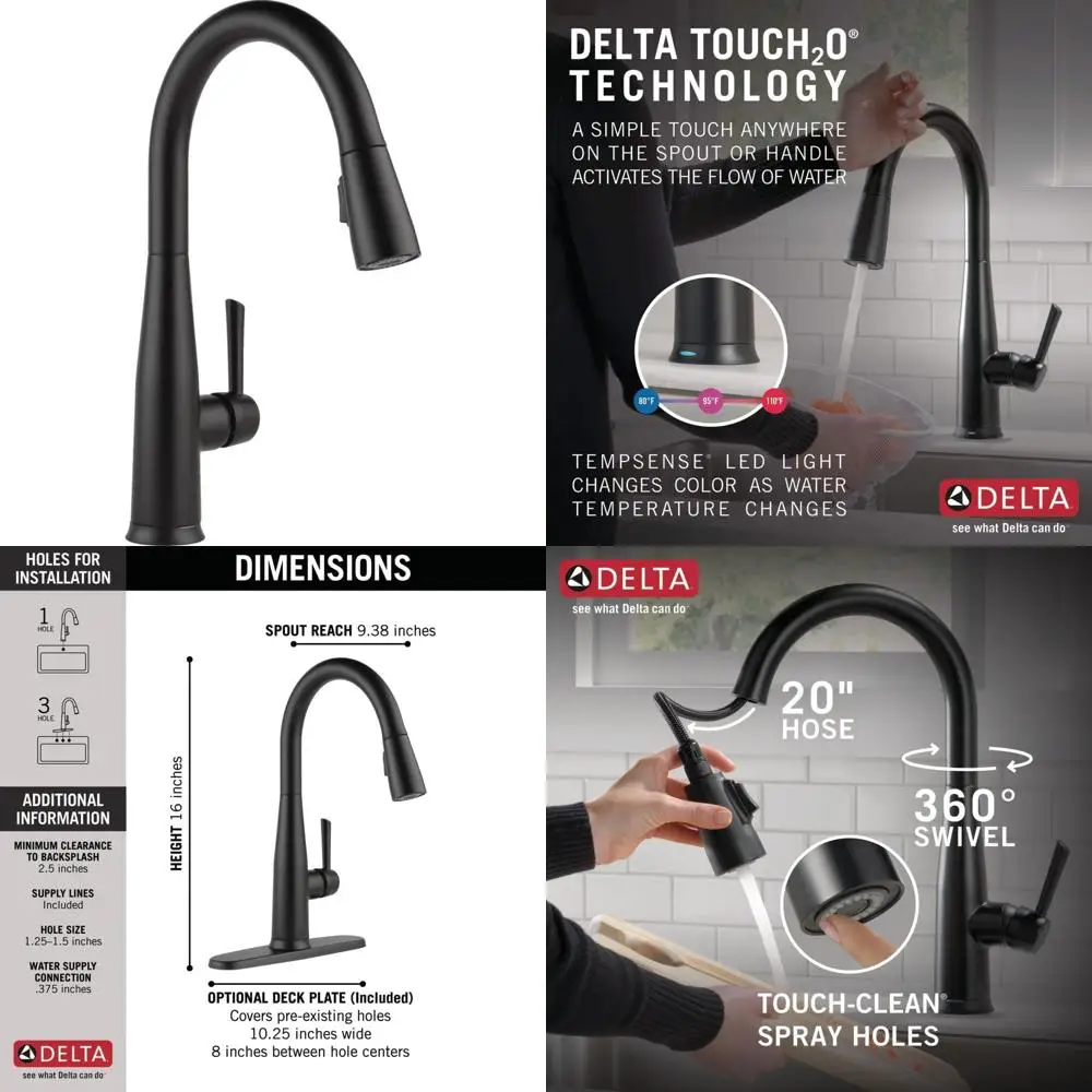 

Modern Single Hole Touch Kitchen Faucet with Pull-Down Sprayer, Matte Black Finish
