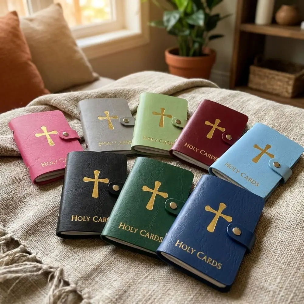 PU Leather Prayer Card Holder Compact Waterproof Holy Card Booklet Wear-resistant Large Capacity Card Collection Case