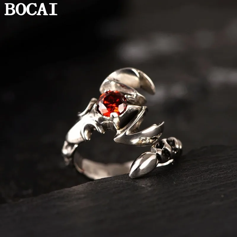 

BOCAI NEW S925 Sterling Silver Retro Domineering Inlaid With Zircon Scorpion Open Ring