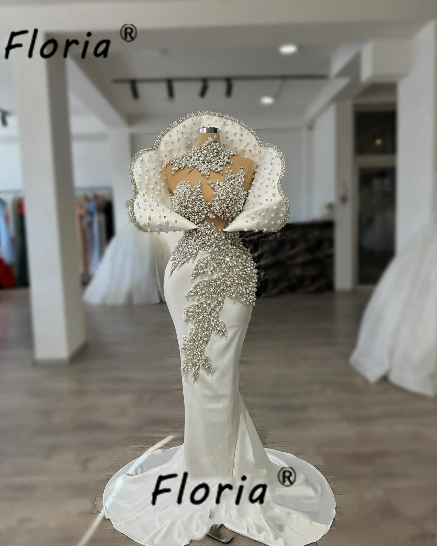 

Свадебное платье русалки цвета слоновой кости с жемчугом и запахом, украшенное кристаллами и бисером, вечерние платья в Дубае, платья для женщин, элеганты de fiesta