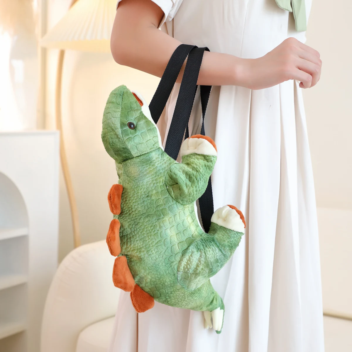 حقيبة ظهر كبيرة وناعمة ولطيفة ورائعة على شكل ديناصور جوراسي ستيجوسورس، حقيبة ظهر للأطفال على شكل ديناصور قطيفة، عصرية