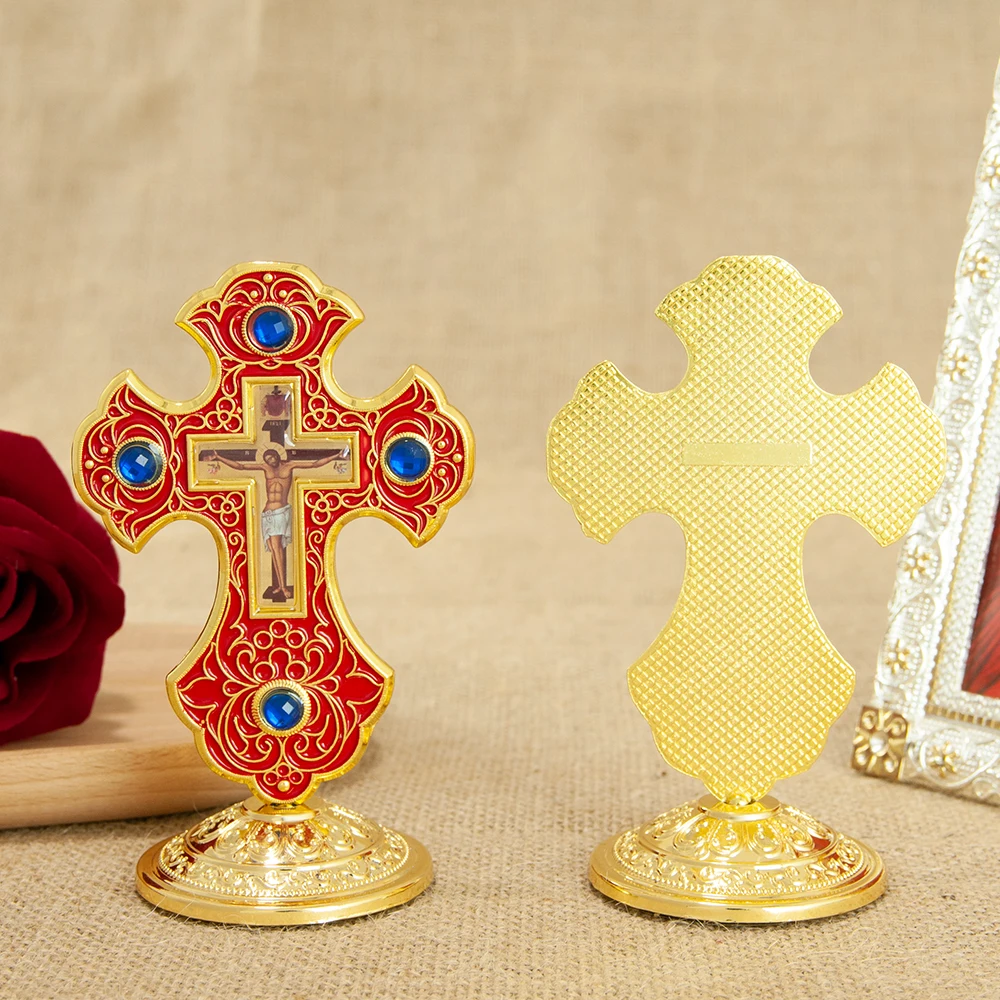 HTISOK Ostorthodoxes Kreuz Jesus-Kruzifix Christliches Standkreuz mit Sockel für Kirchen- und Heimdekoration Religiöse Artikel – Detail 11