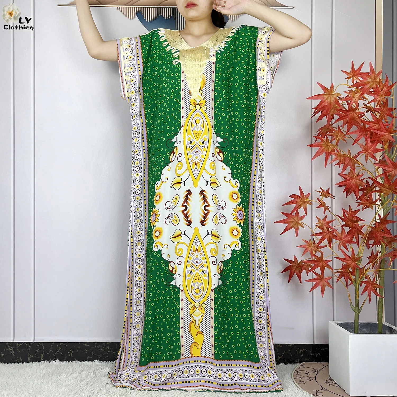 New African Abayas For Women Dashiki Summer Short Sleeve Cotton Floral Woman Elegant Maxi Printing Loose Islam Dress With Scarf