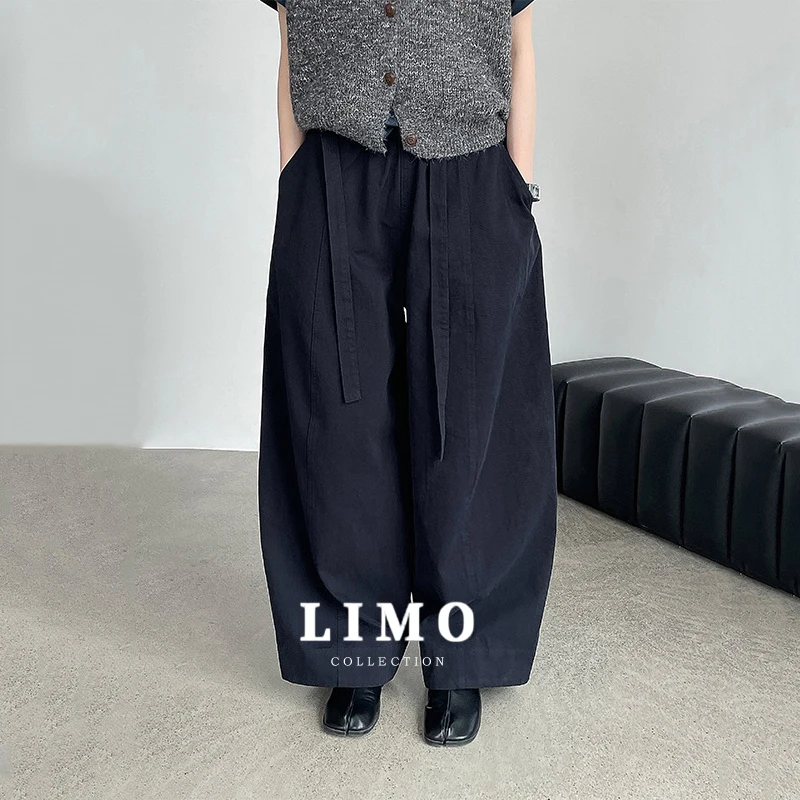 

LIMO 2025 New Cotton Lyocell Wide Leg Pants Tie Waist Minimalist Trousers for Women Fall Winter Casual Office Wear