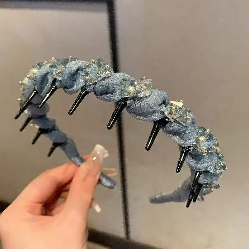 Elegante e lussuoso cristallo intarsiato fascia dentata di fascia alta festa accessorio moda fermaglio per capelli viso multifunzionale