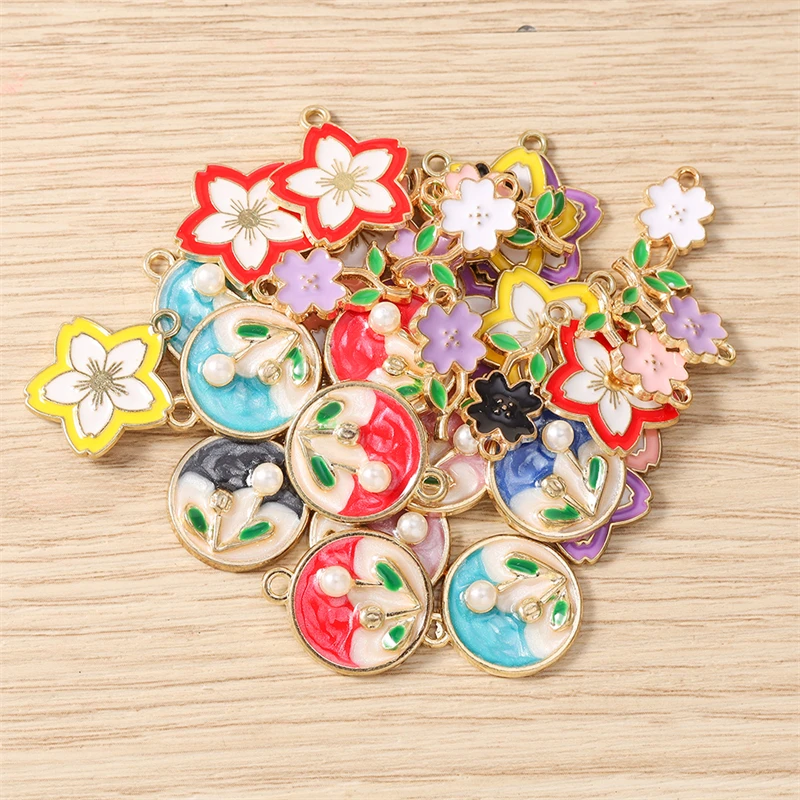 10 Stück niedliche, bunte Emaille-Blumenanhänger für Halsketten, Ohrringe, Armbänder, DIY-Bastelarbeiten, Schmuckherstellung, Zubehör – Detail 4