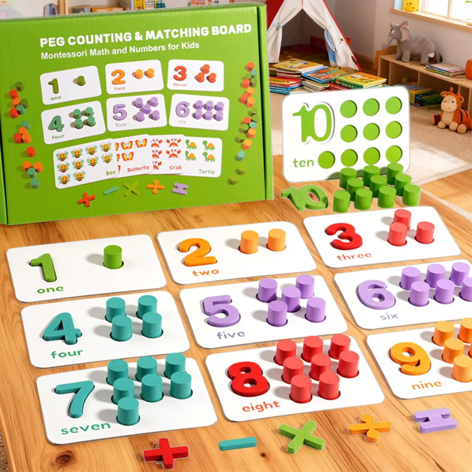 Wooden Peg Counting Board Math Learning Toy Montessori Math Manipulatives for Toddlers Kids Homeschool Classroom Education